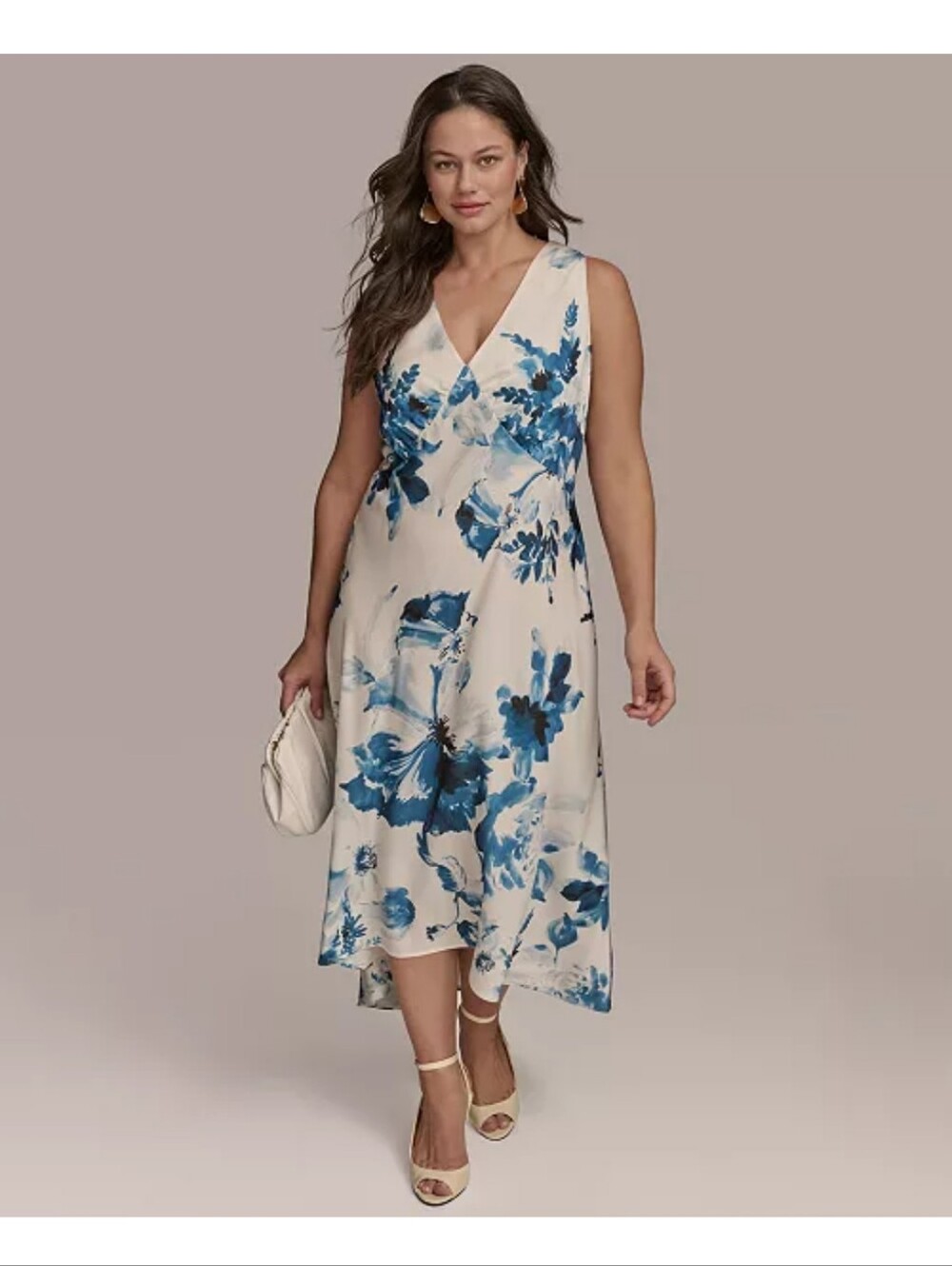 NWT Donna Karan New York Blue White Floral Maxi Dress Size 20W Plus  V Neck $179